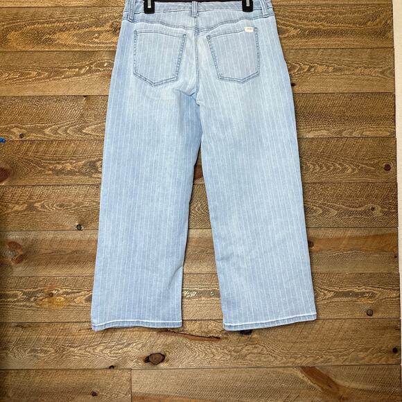 Jen7 For All Mankind Cropped Wide Leg Jeans Blue Pinstripe Stretch Denim Size 8 - Picture 3 of 10